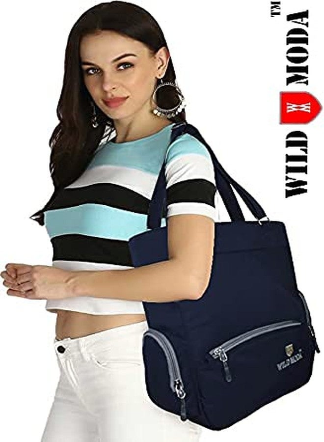 WILD MODA Girls and Women's Shoulder Tote Bag (BLUE AND GREY) - Image 5